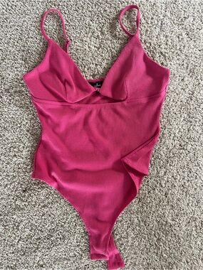 Lulus Hot Pink Ribbed Bodysuit